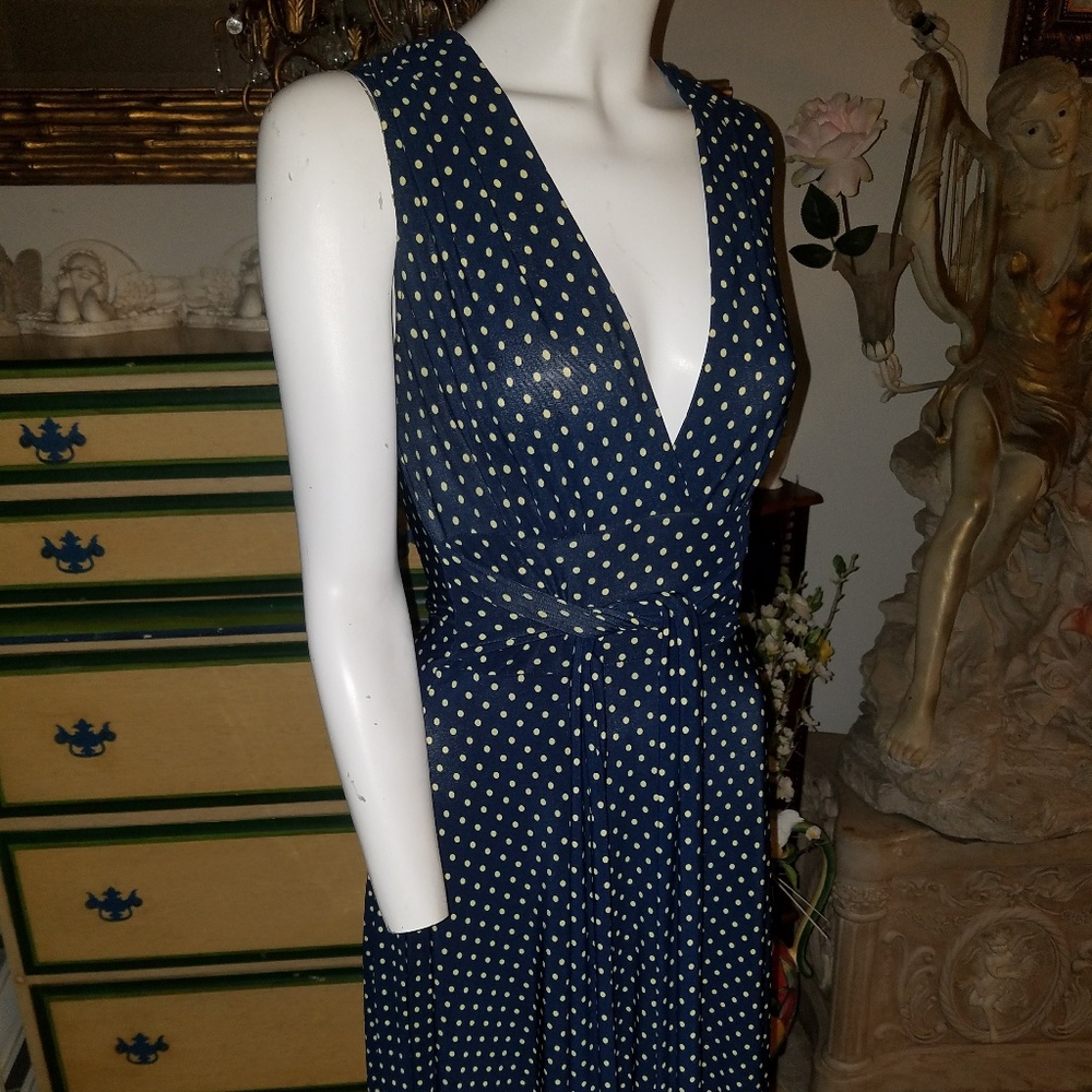 Navy Blue Polka Dot Midi Dress